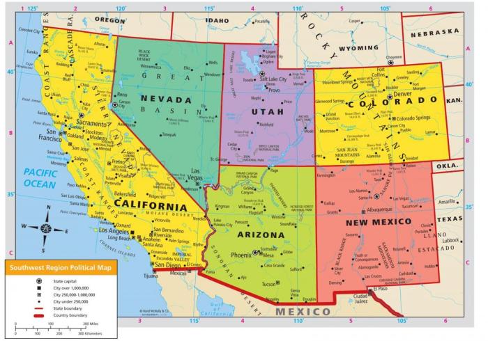 Southwest american region states united america