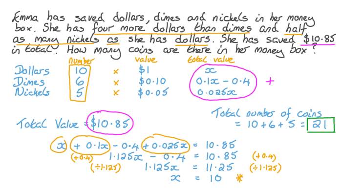 If the value of n nickels plus dimes