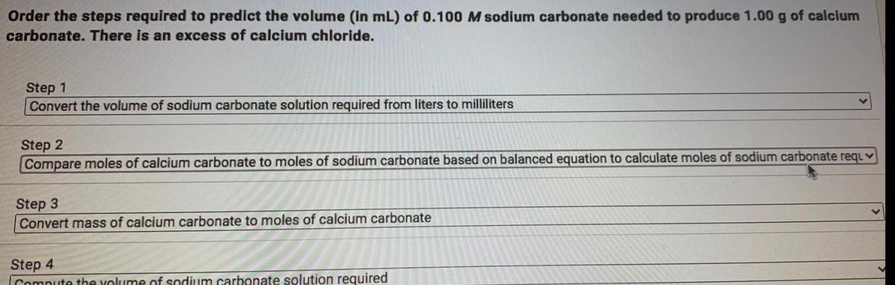 Order the steps required to predict the volume