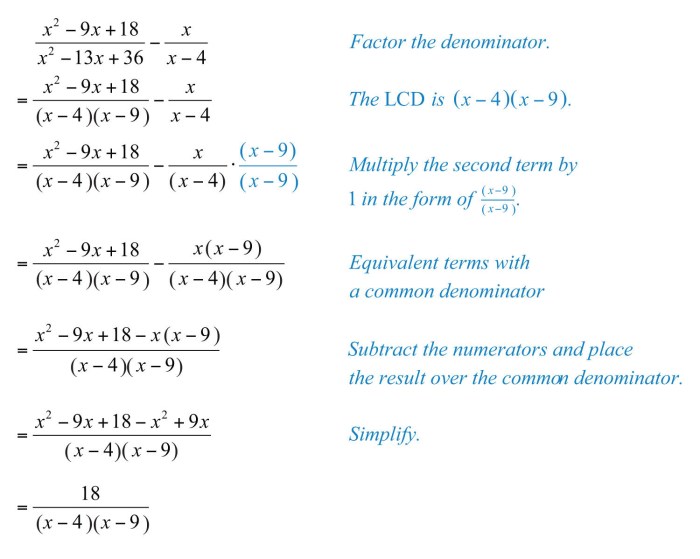 Adding and subtracting rational expressions worksheet answers